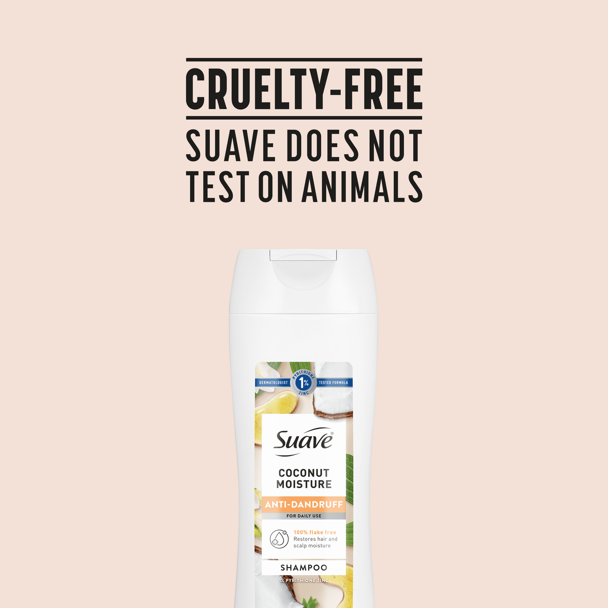 Suave Anti Dandruff Shampoo For Women, Coconut Moisture, 1% Pyrithione Zinc, Controls Flakes, Itch & Dry Scalp, Restores Moisture to Hair & Scalp, 12.6 FL OZ