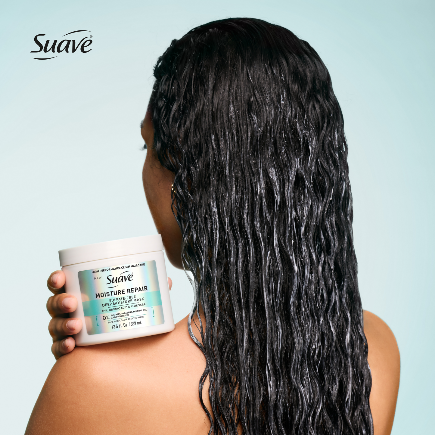 
                  
                    Suave Moisture Repair Sulfate-Free Deep Moisture Mask with Hyaluronic Acid & Aloe Vera, Hydrating Treatment for Dry, Damaged Hair, 13.5 FL OZ
                  
                