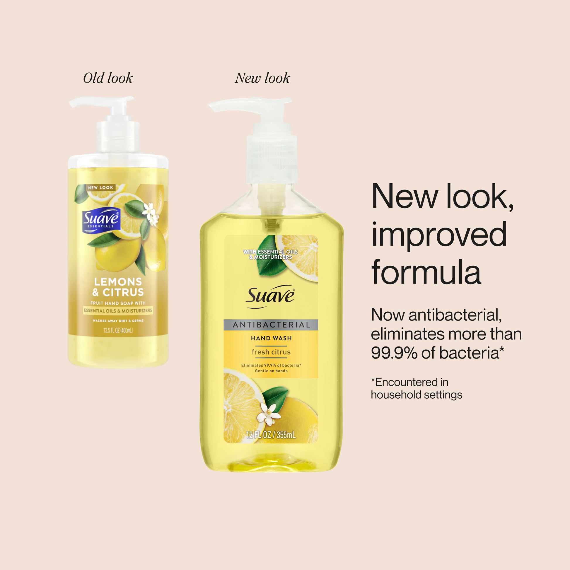 Suave Antibacterial Hand Wash, Fresh Citrus Scent, Kills 99.9% of Bacteria, Gentle & Moisturizing Liquid Soap for Kitchen & Bathroom, 12 FL OZ