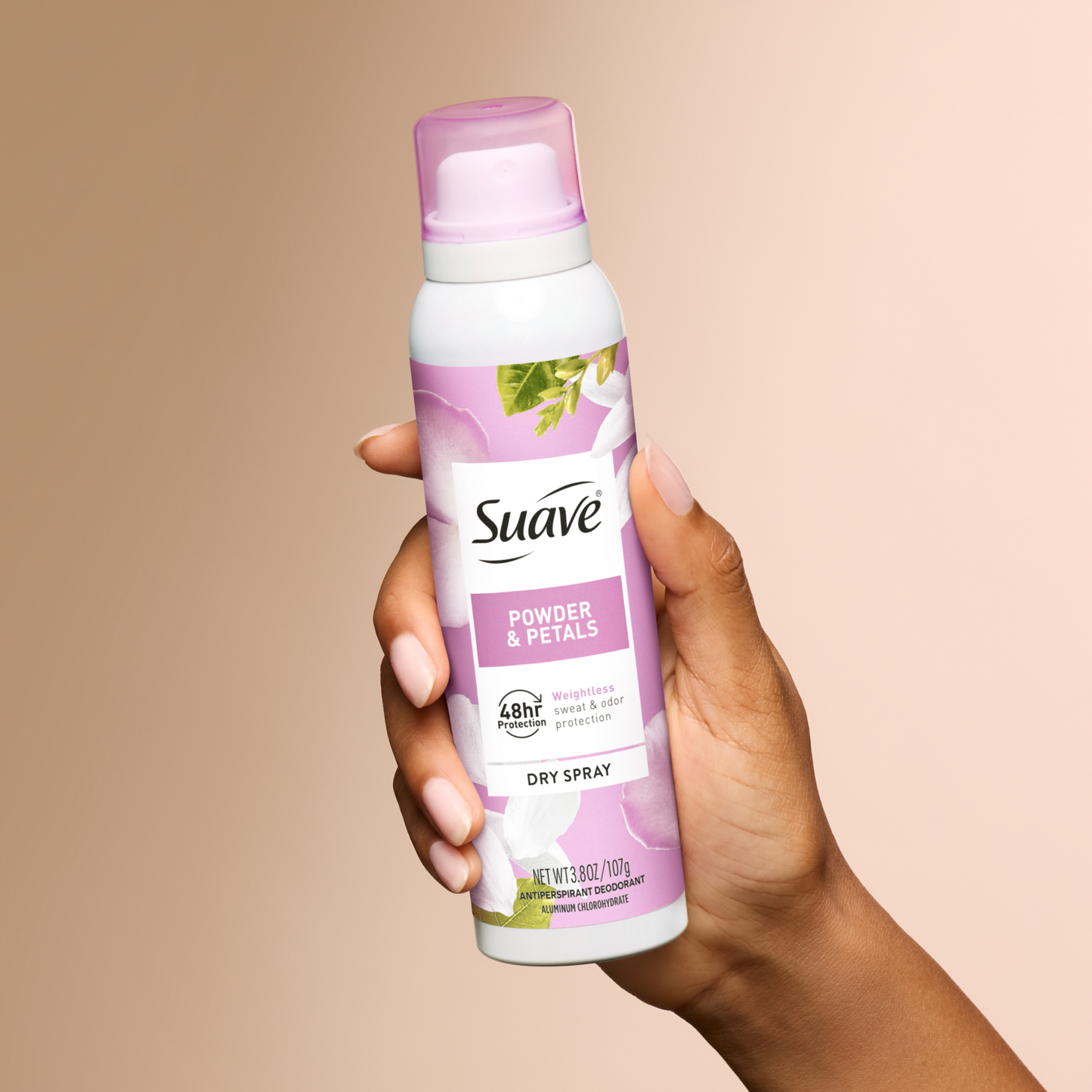 Suave Powder & Petals Dry Spray Antiperspirant Deodorant, 48 HR Weightless Sweat & Odor Protection, Invisible, Talc Free, Wax Free, Vegan, 3.8 OZ