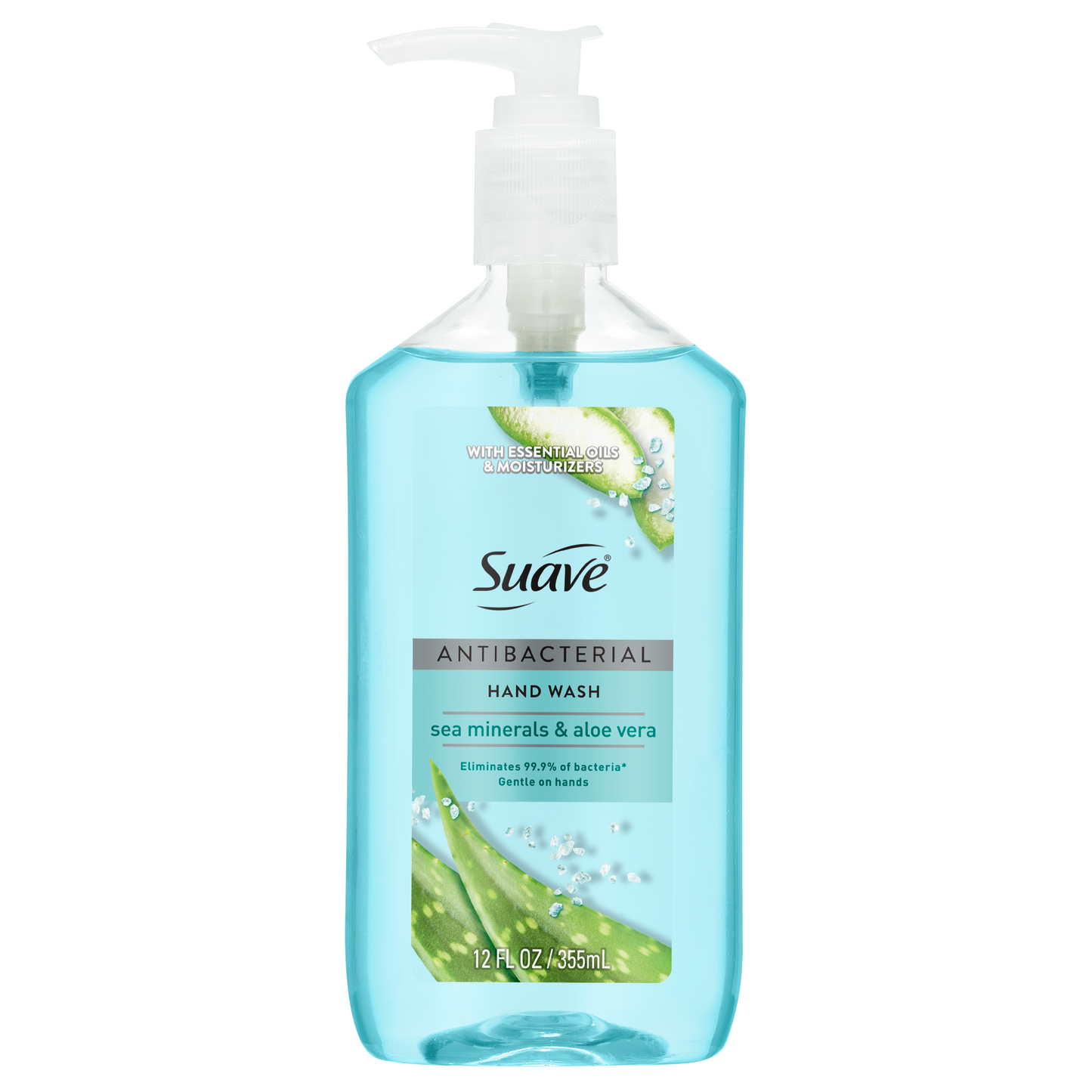 Suave Antibacterial Hand Wash, Sea Minerals & Aloe, Kills 99.9% of Bacteria, Gentle & Moisturizing Liquid Soap for Kitchen & Bathroom, 12 FL OZ