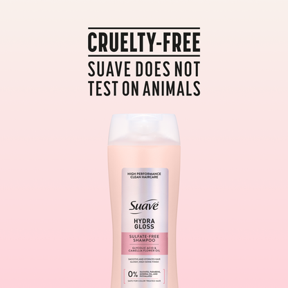 Suave Hydra Gloss Sulfate Free Shampoo with Glycolic Acid & Camellia Flower Oil for Hydrated, Smooth, Glossy Shine