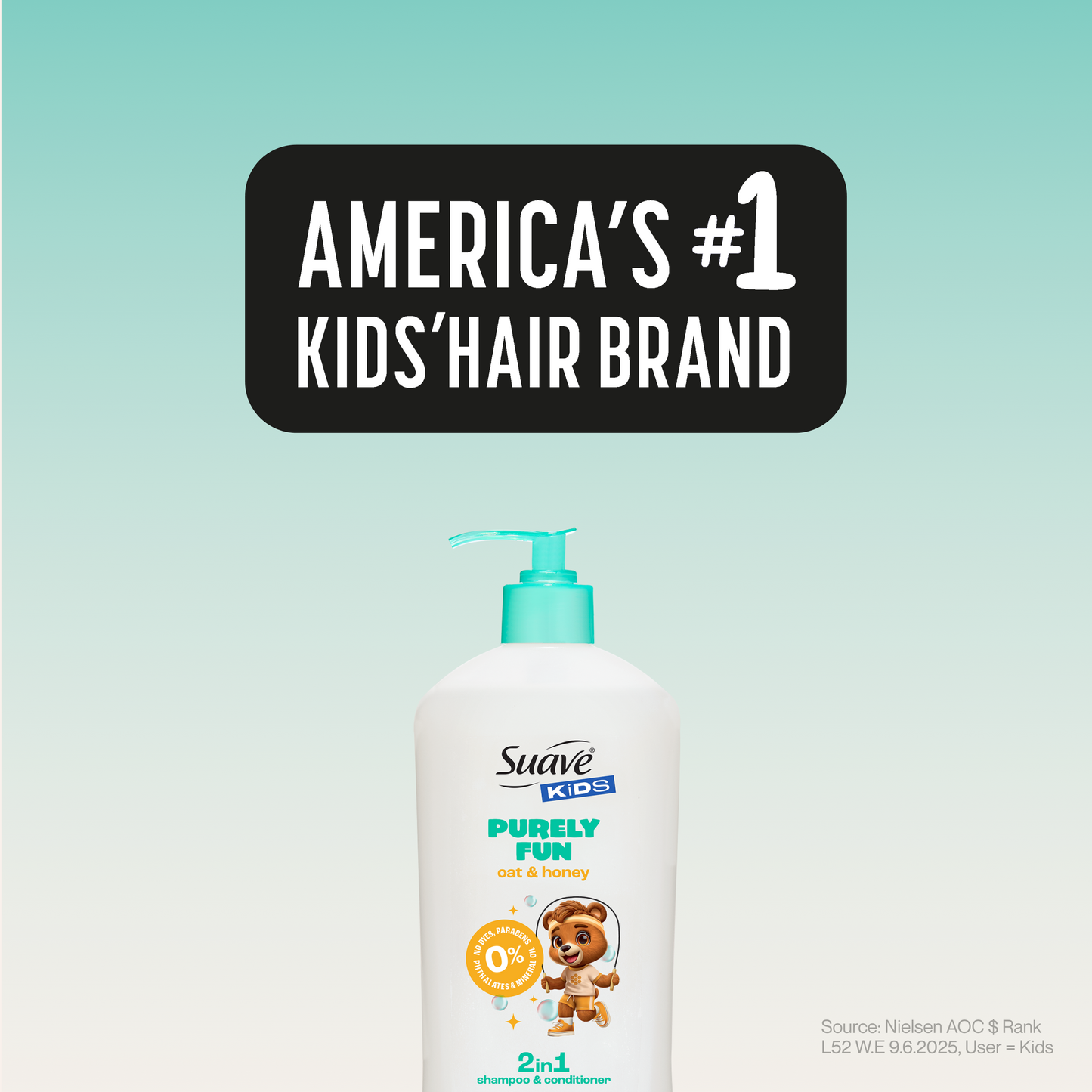 Suave Kids Purely Fun 2 in 1 Shampoo & Conditioner with Oat & Honey, Tear-Free, Hypoallergenic, Paraben & Dye Free, Gentle Hair Care for Kids, 18 FL OZ