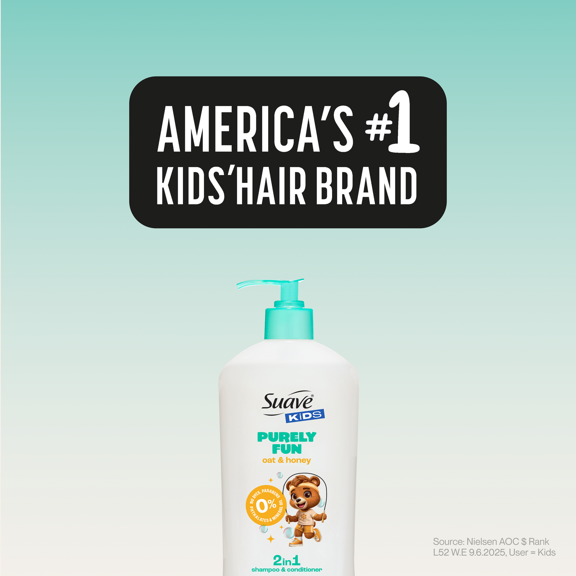 Suave Kids Purely Fun 2 in 1 Shampoo & Conditioner with Oat & Honey, Tear-Free, Hypoallergenic, Paraben & Dye Free, Gentle Hair Care for Kids, 18 FL OZ