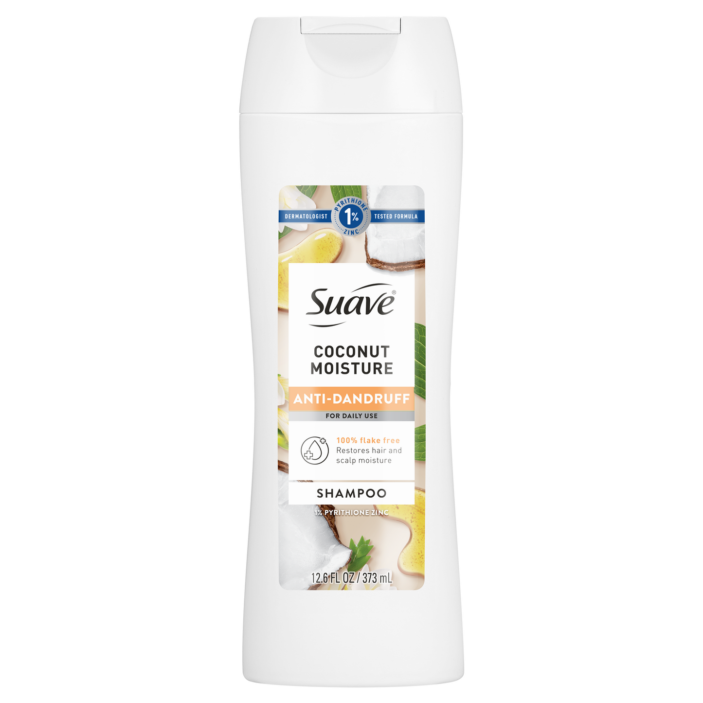Suave Anti Dandruff Shampoo For Women, Coconut Moisture, 1% Pyrithione Zinc, Controls Flakes, Itch & Dry Scalp, Restores Moisture to Hair & Scalp, 12.6 FL OZ