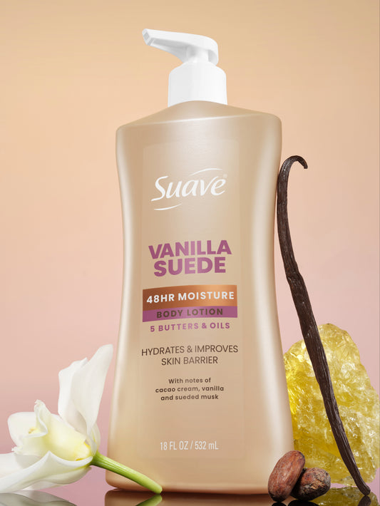 Suave Vanilla Suede Lotion benefit graphic