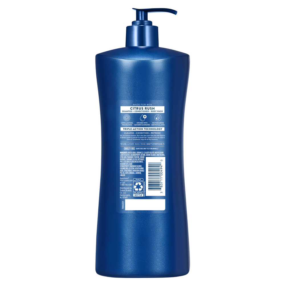 Men's Citrus Rush 3-in-1 Shampoo, Conditioner, & Body Wash – Suave