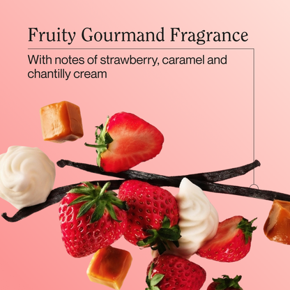 Strawberry Delight lotion fragrance image with strawberries and creamy swirl