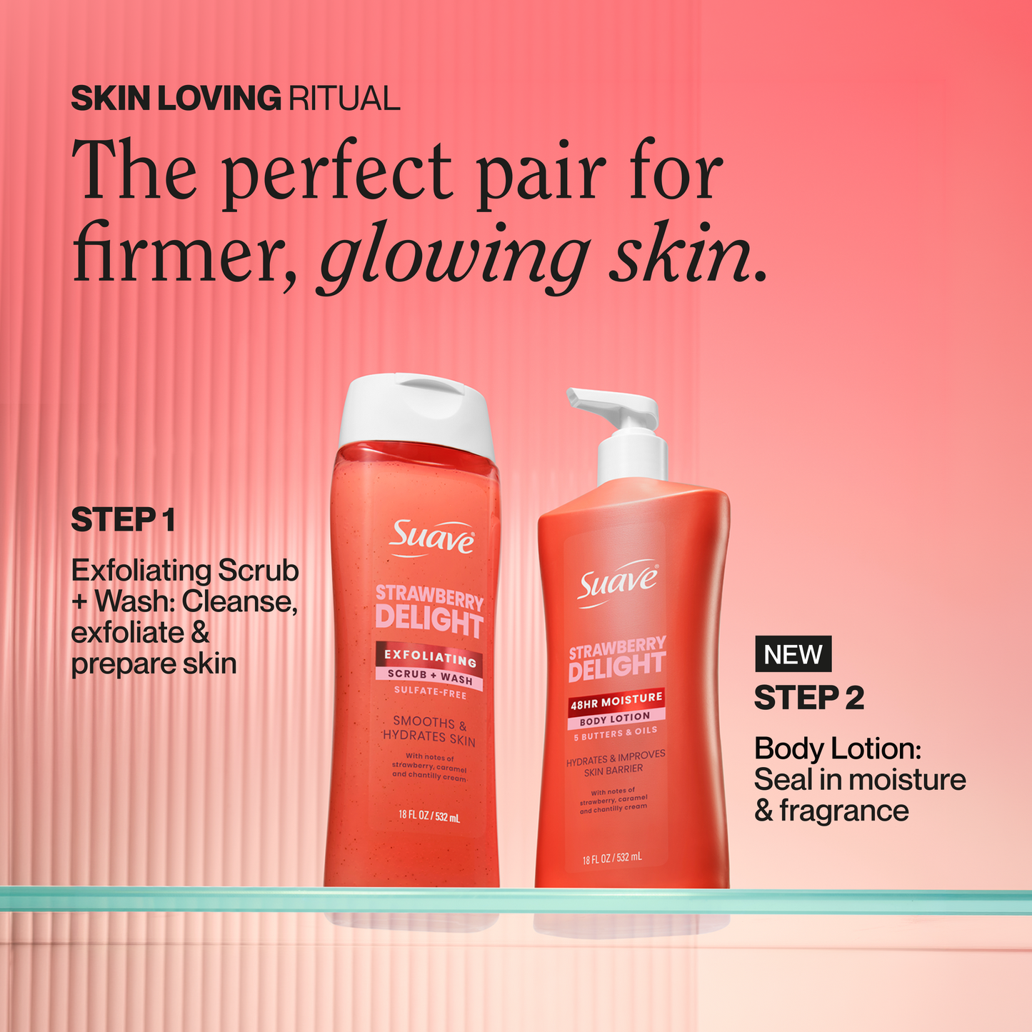 Strawberry Delight body lotion trio with pump bottle and squeeze bottle in red