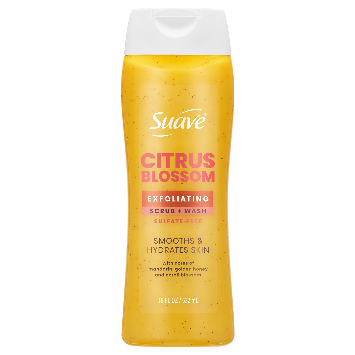 Suave Citrus Blossom Exfoliating Body Wash & Scrub with Glycerin & Vitamin E, Sulfate-Free Hydrating Cleanser for Soft, Smooth Skin, 18 FL OZ