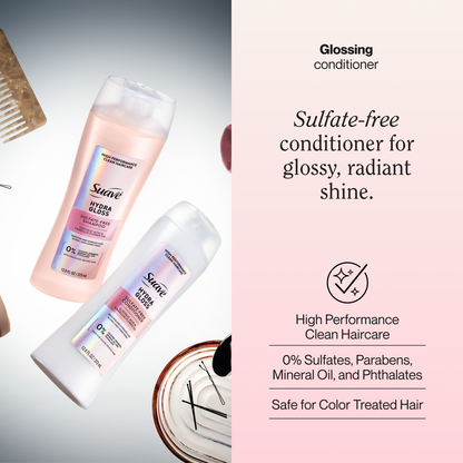 Suave Hydra Gloss Sulfate Free Conditioner with Glycolic Acid & Camellia Flower Oil for Hydrated, Smooth, Glossy Shine