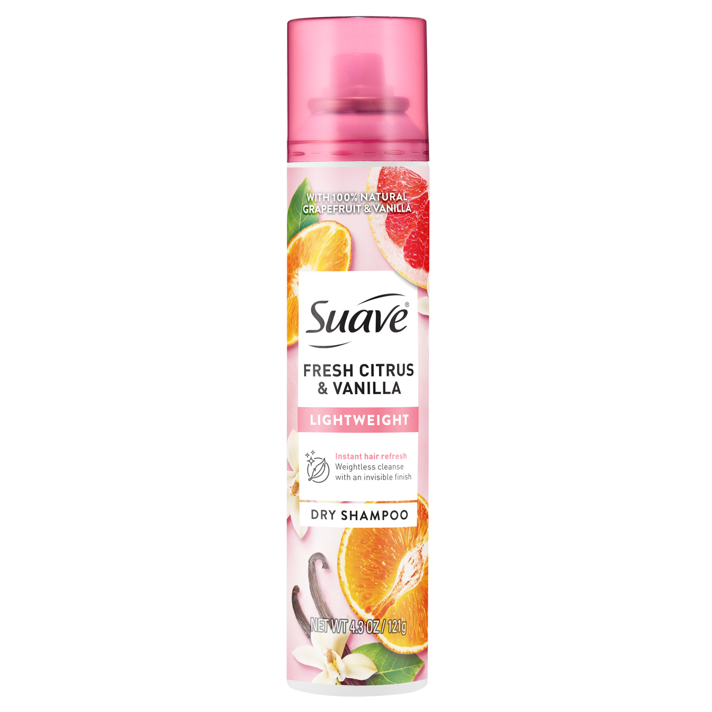 Suave Dry Shampoo For Women, Fresh Citrus & Vanilla, Absorbs Oil & Dirt For Instant Hair Refresh Between Washes, Invisible, Lightweight Finish, 4.3 OZ