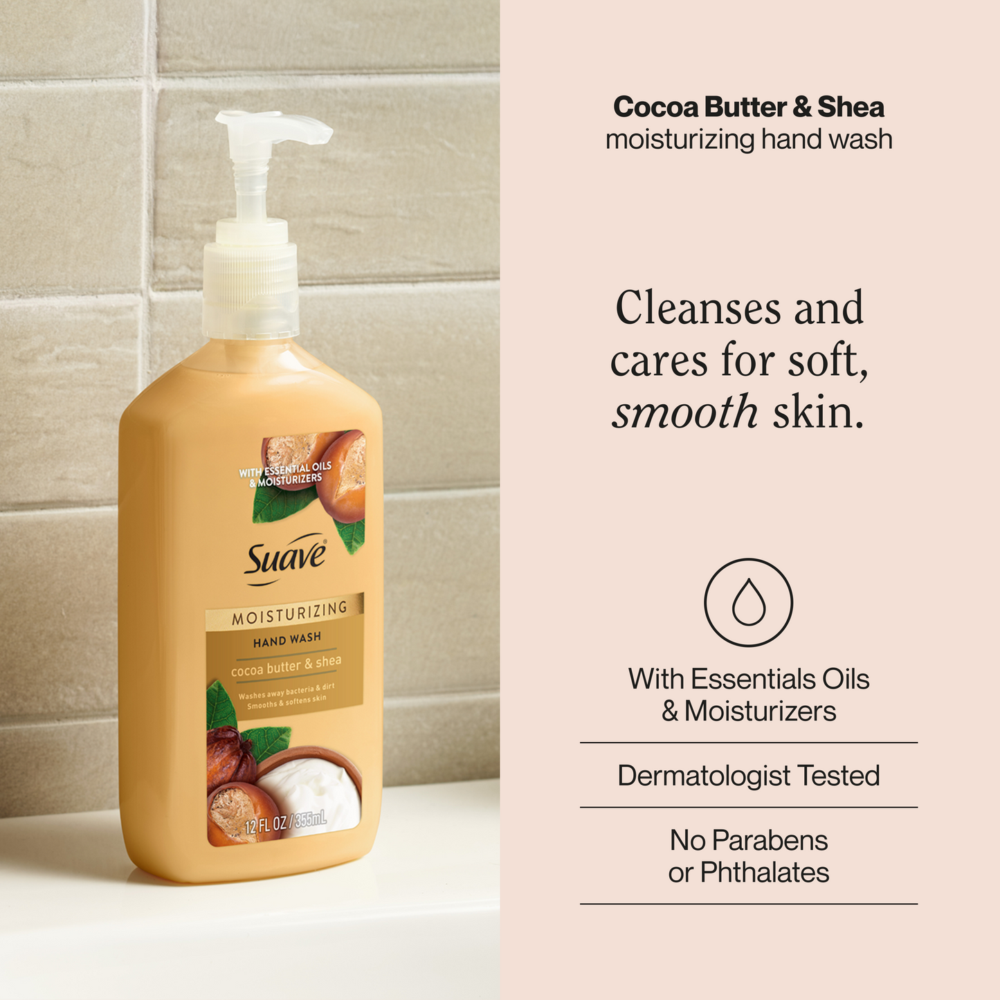 
                  
                    Jabón de manos Suave con manteca de cacao y karité, fórmula hidratante con pH equilibrado para una piel suave y tersa, 12 onzas líquidas
                  
                