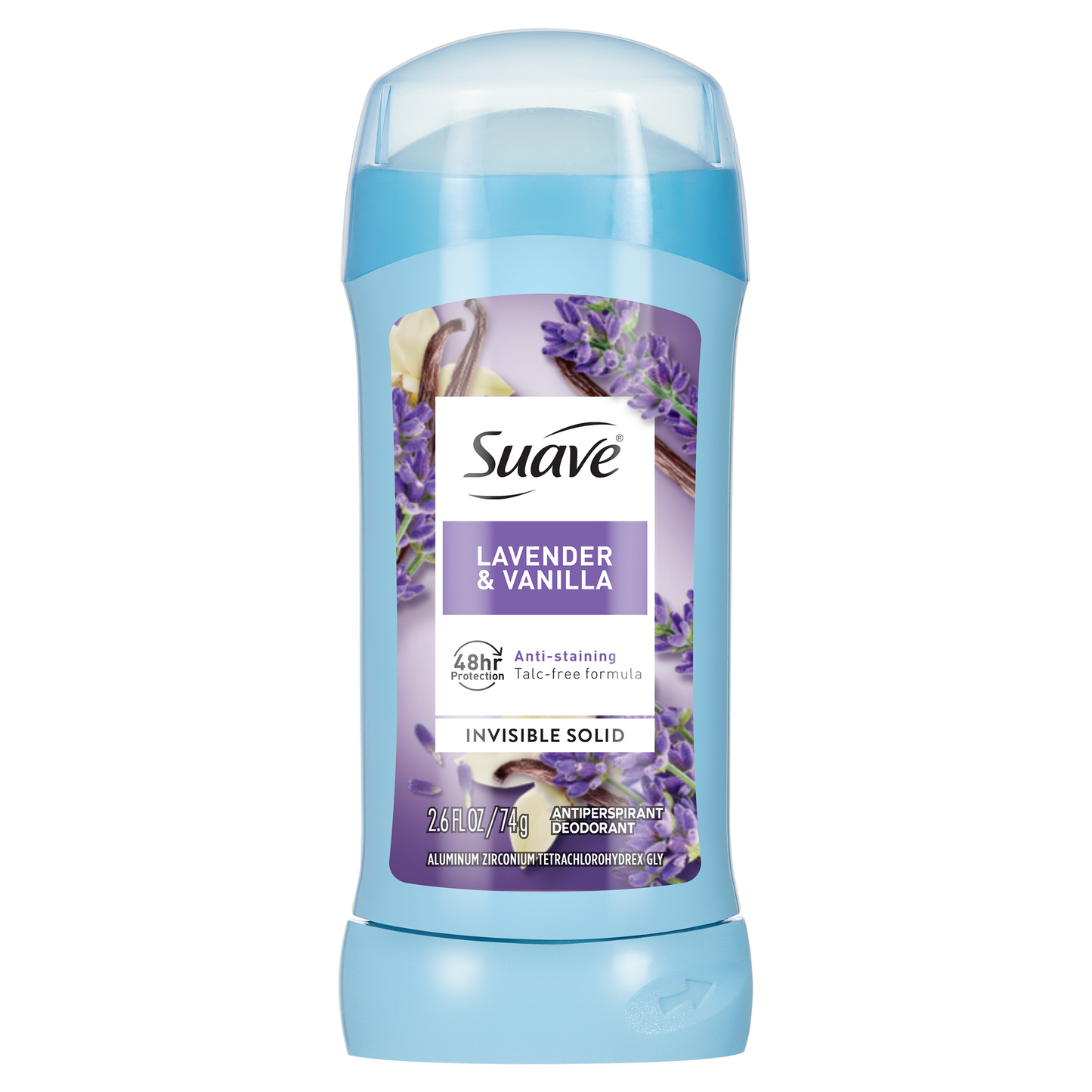 Suave Lavender & Vanilla Antiperspirant Deodorant for Women, Invisible Solid Underarm Deodorant Stick, 48HR Sweat, Odor & Wetness Protection, 2.6 OZ