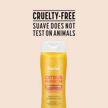 Suave Citrus Blossom Exfoliating Body Wash & Scrub with Glycerin & Vitamin E, Sulfate-Free Hydrating Cleanser for Soft, Smooth Skin, 18 FL OZ