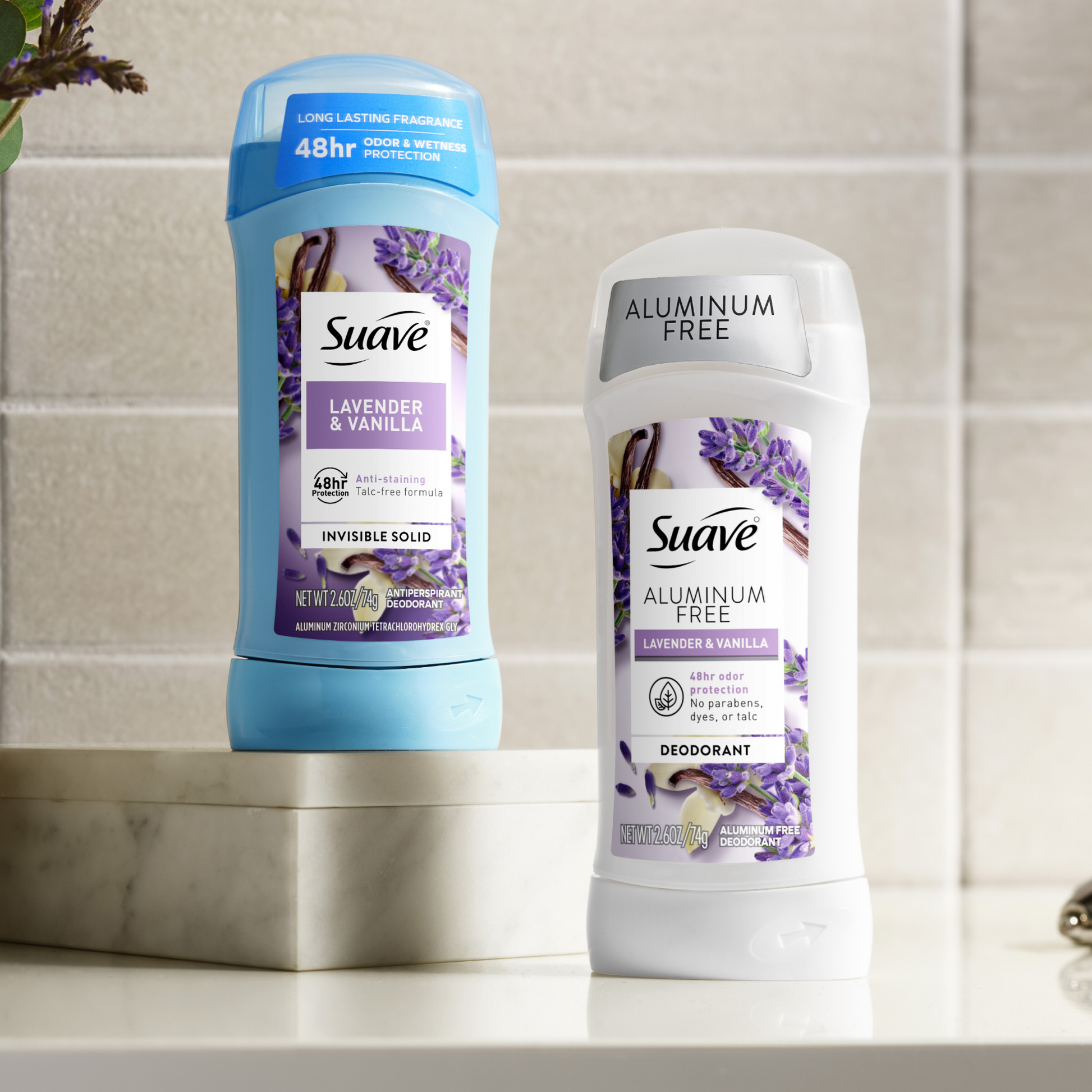 Suave Lavender & Vanilla Antiperspirant Deodorant for Women, Invisible Solid Underarm Deodorant Stick, 48HR Sweat, Odor & Wetness Protection, 2.6 OZ