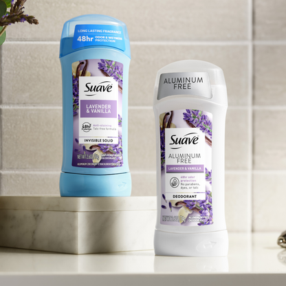 Suave Lavender & Vanilla Antiperspirant Deodorant for Women, Invisible Solid Underarm Deodorant Stick, 48HR Sweat, Odor & Wetness Protection, 2.6 OZ