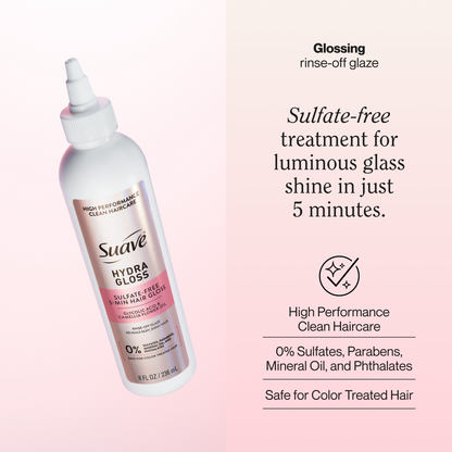 Suave Hydra Gloss Sulfate-Free 5-Min Hair Gloss with Glycolic Acid & Camellia Flower Oil, Rinse-Off Glaze for Silky, Shiny Hair, 8 FL OZ