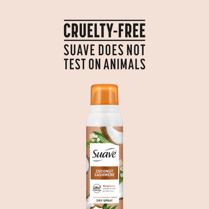 Suave Coconut Cashmere Dry Spray Antiperspirant Deodorant, 48 HR Weightless Sweat & Odor Protection, Invisible, Talc Free, Wax Free, Vegan, 3.8 OZ