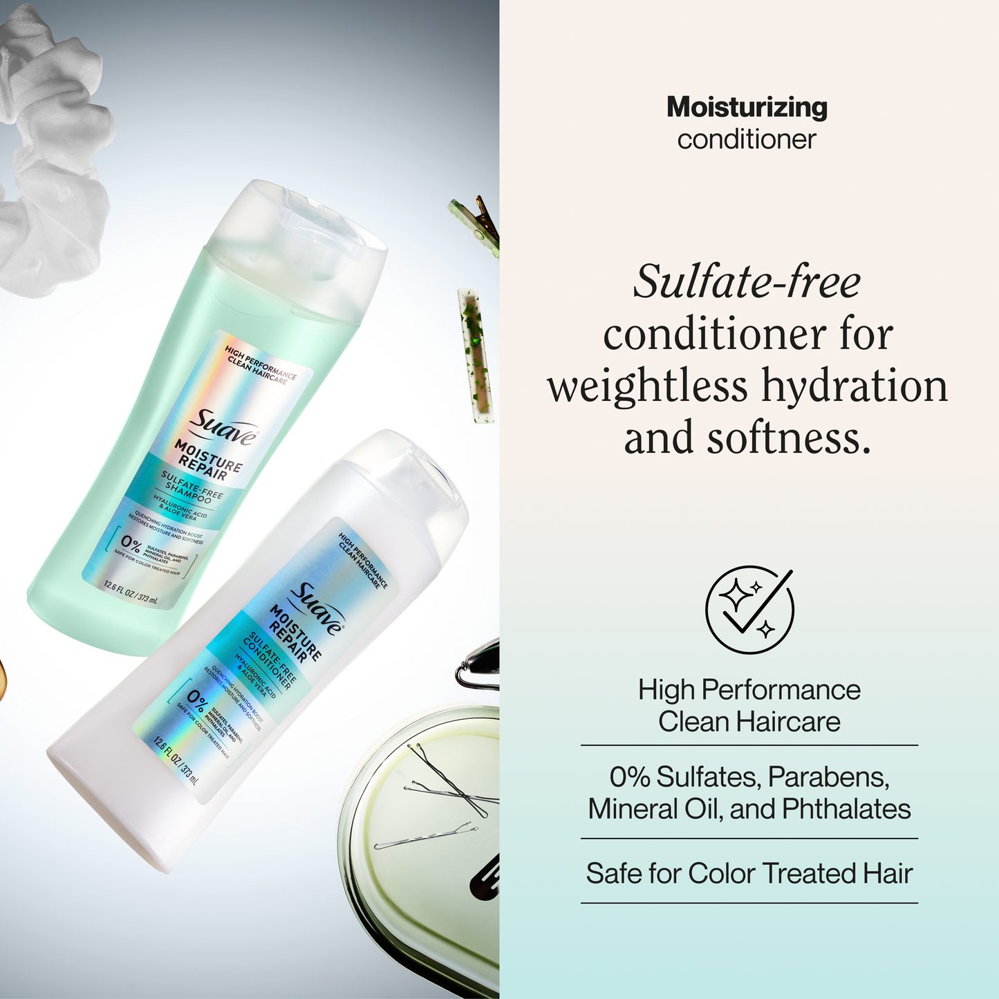 Suave Moisture Repair Sulfate-Free Conditioner with Hyaluronic Acid & Aloe Vera, Hydrates & Restores Dry, Damaged Hair
