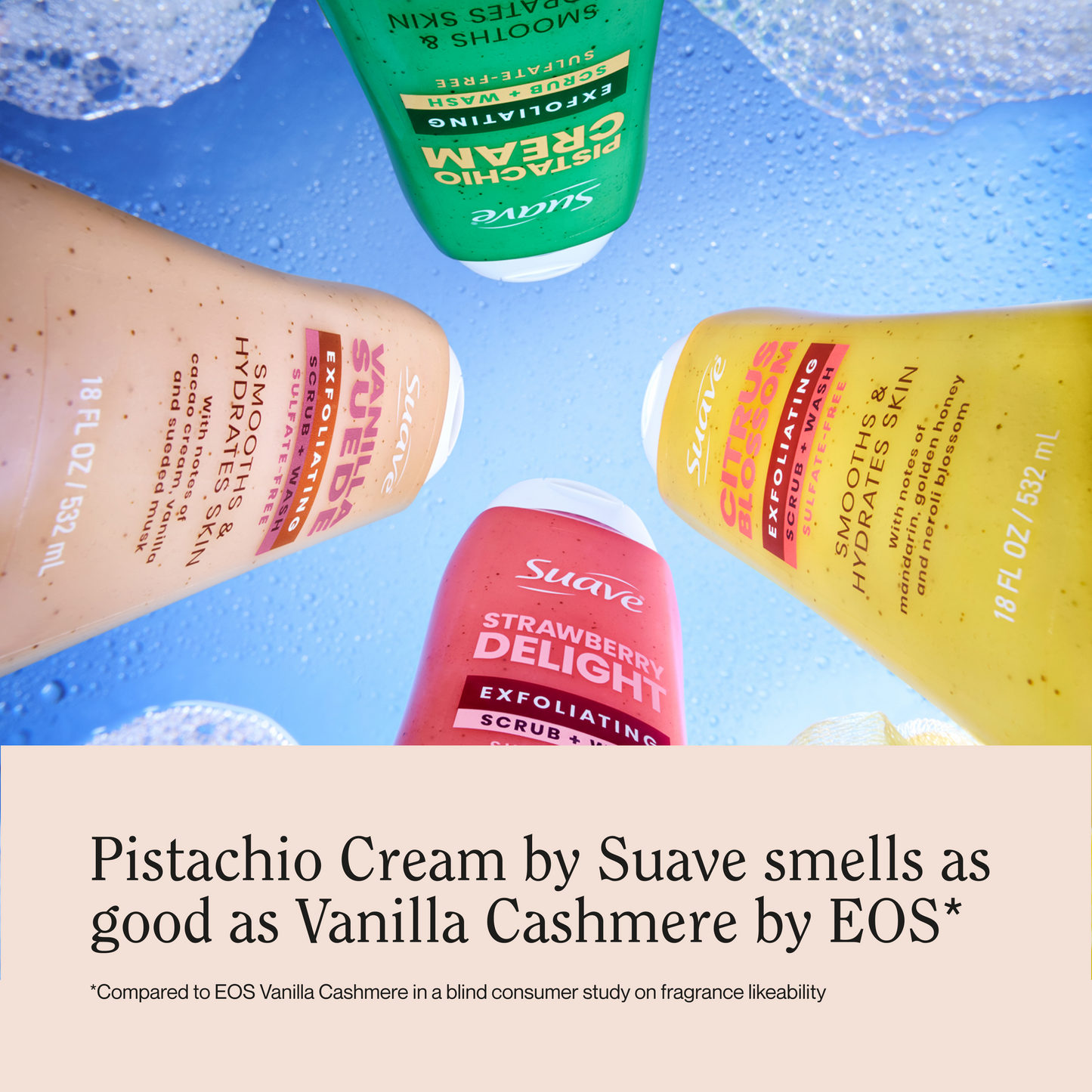 Suave Pistachio Cream Exfoliating Body Wash & Scrub with Glycerin & Vitamin E, Sulfate-Free Hydrating Cleanser for Soft, Smooth Skin, 18 FL OZ