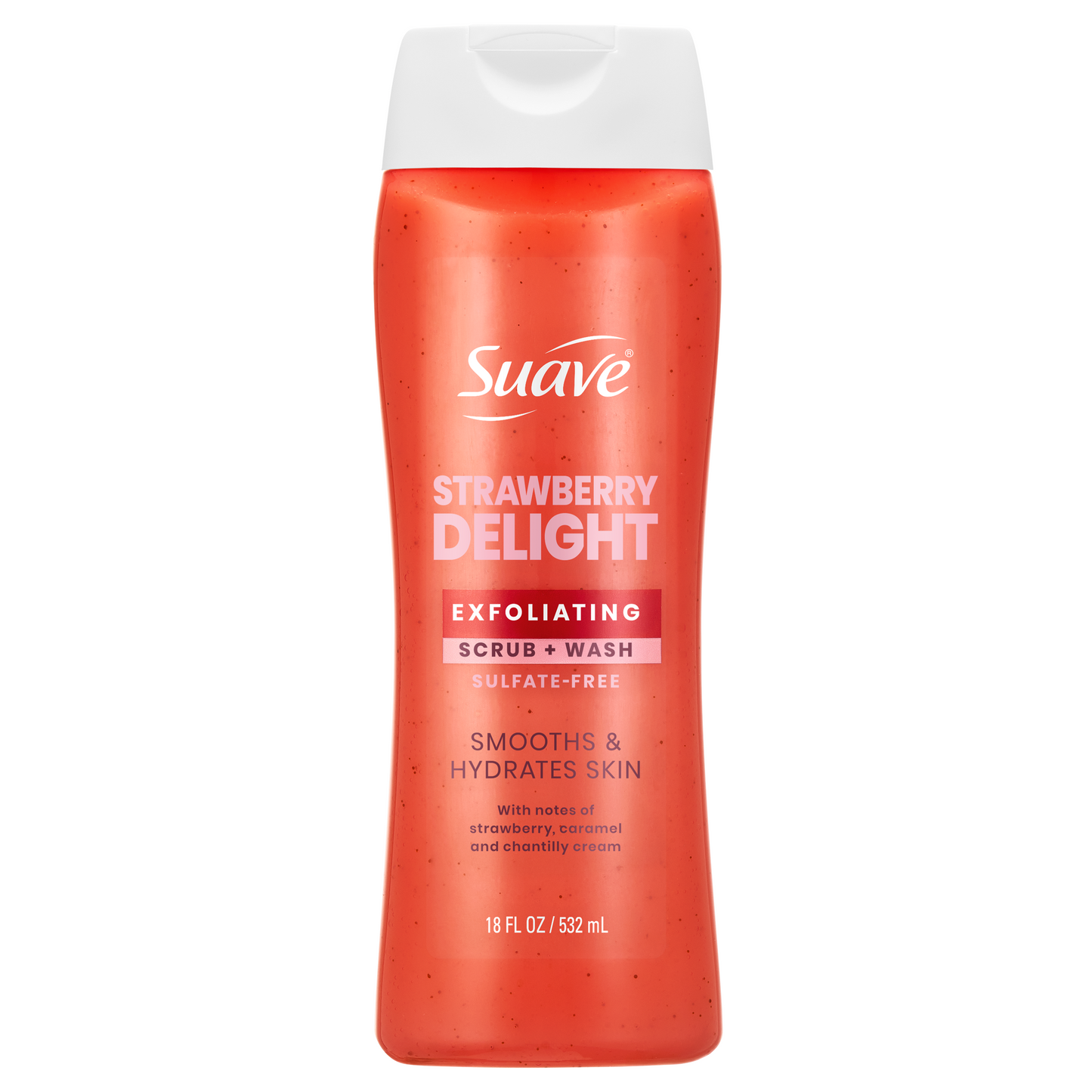 Suave Strawberry Delight Exfoliating Body Wash & Scrub with Glycerin & Vitamin E, Sulfate-Free Hydrating Cleanser for Soft, Smooth Skin, 18 FL OZ