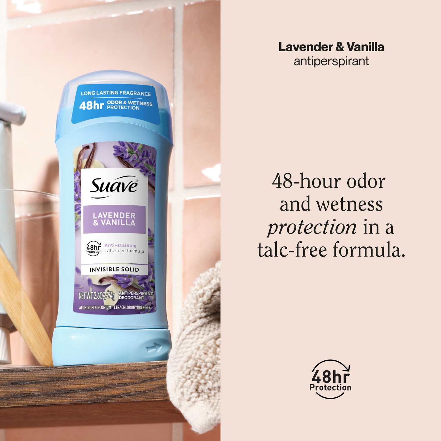 
                  
                    Suave Lavender & Vanilla Antiperspirant Deodorant for Women, Invisible Solid Underarm Deodorant Stick, 48HR Sweat, Odor & Wetness Protection, 2.6 OZ
                  
                