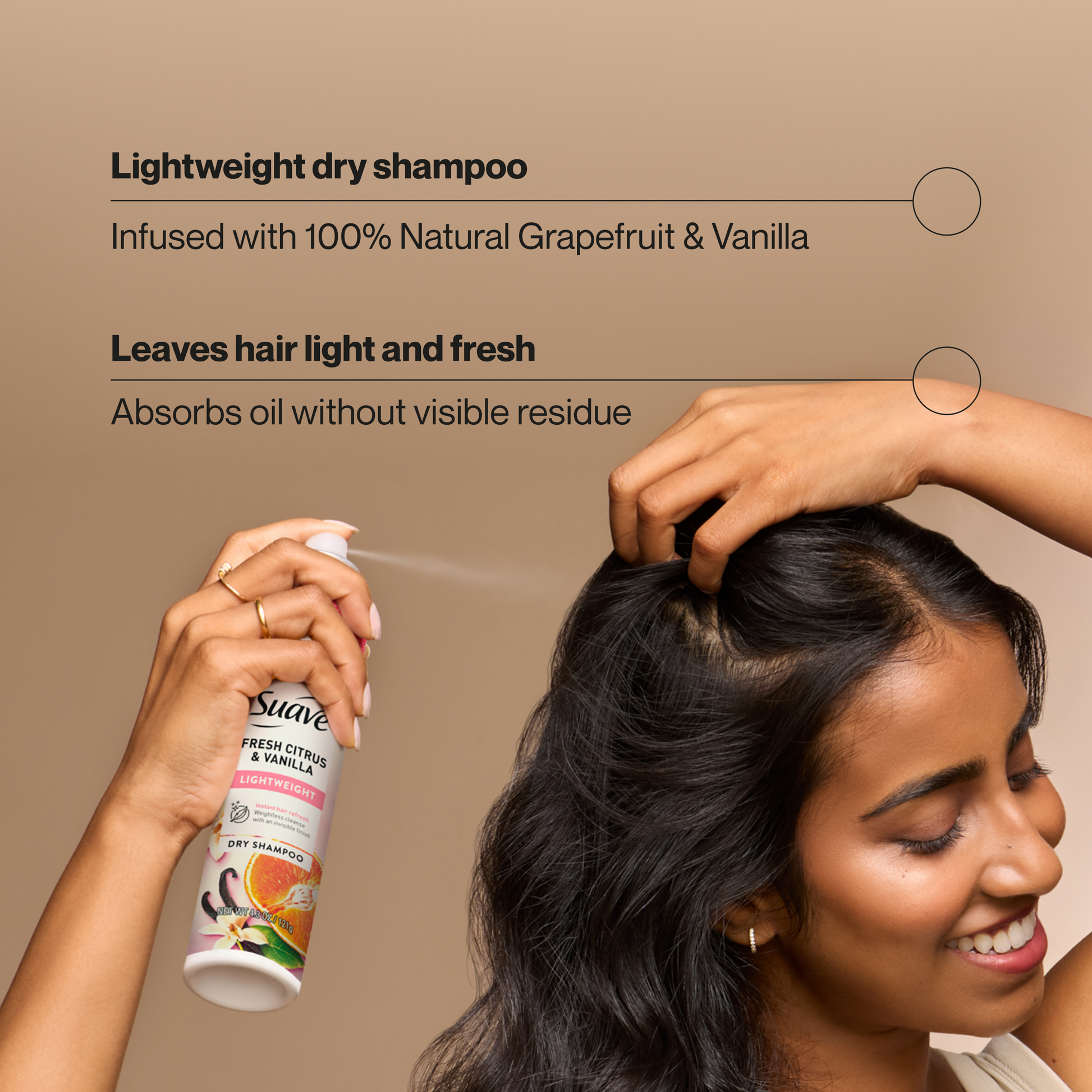 Suave Dry Shampoo For Women, Fresh Citrus & Vanilla, Absorbs Oil & Dirt For Instant Hair Refresh Between Washes, Invisible, Lightweight Finish, 4.3 OZ