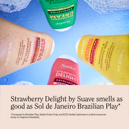 Suave Strawberry Delight Exfoliating Body Wash & Scrub with Glycerin & Vitamin E, Sulfate-Free Hydrating Cleanser for Soft, Smooth Skin, 18 FL OZ
