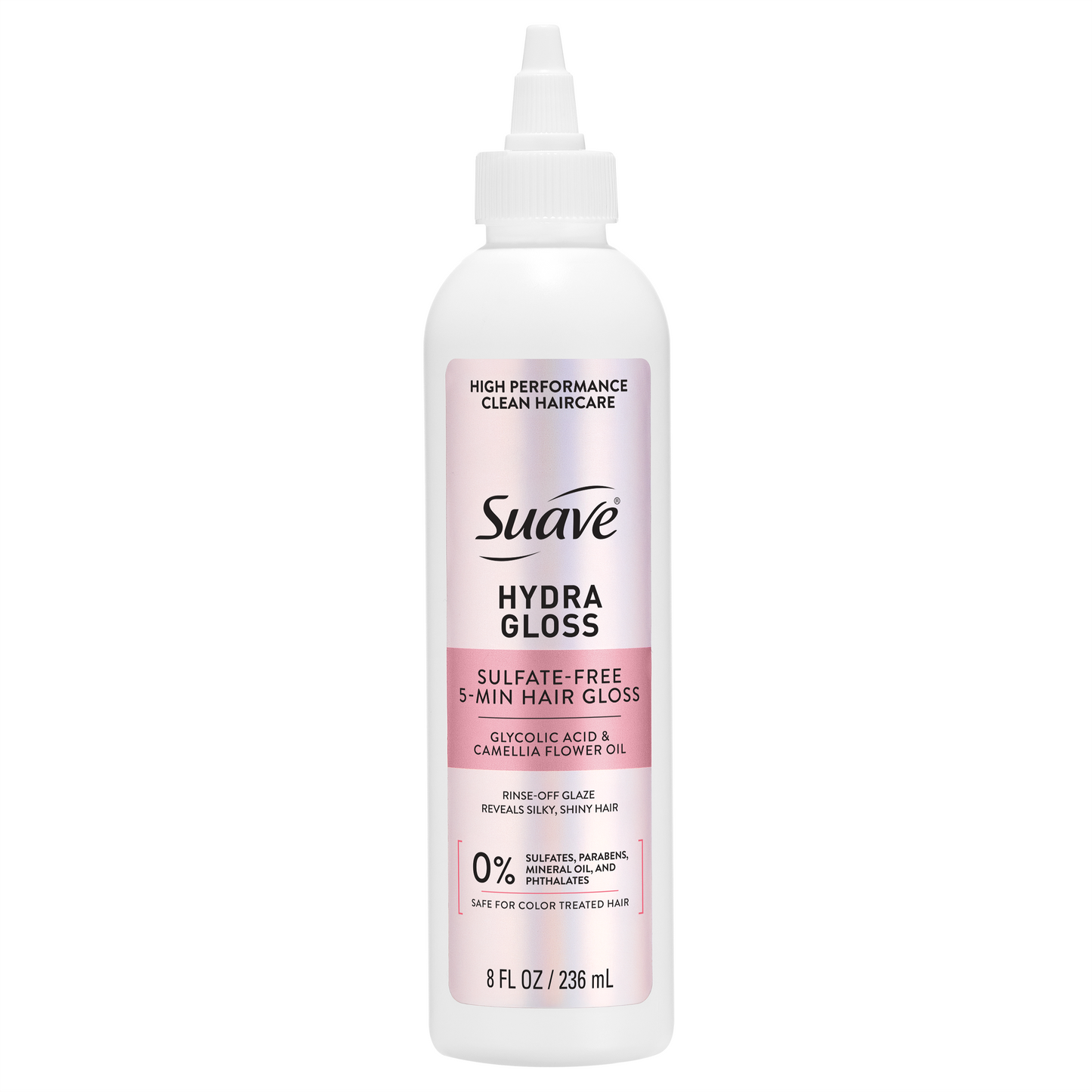 Suave Hydra Gloss Sulfate-Free 5-Min Hair Gloss with Glycolic Acid & Camellia Flower Oil, Rinse-Off Glaze for Silky, Shiny Hair, 8 FL OZ