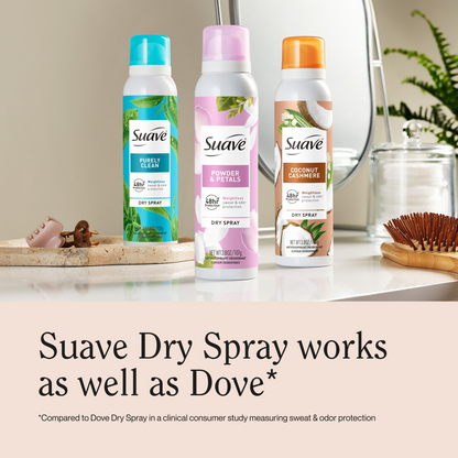 Suave Purely Clean Dry Spray Antiperspirant Deodorant, 48 HR Weightless Sweat & Odor Protection, Invisible, Talc Free, Wax Free, Vegan, 3.8 OZ