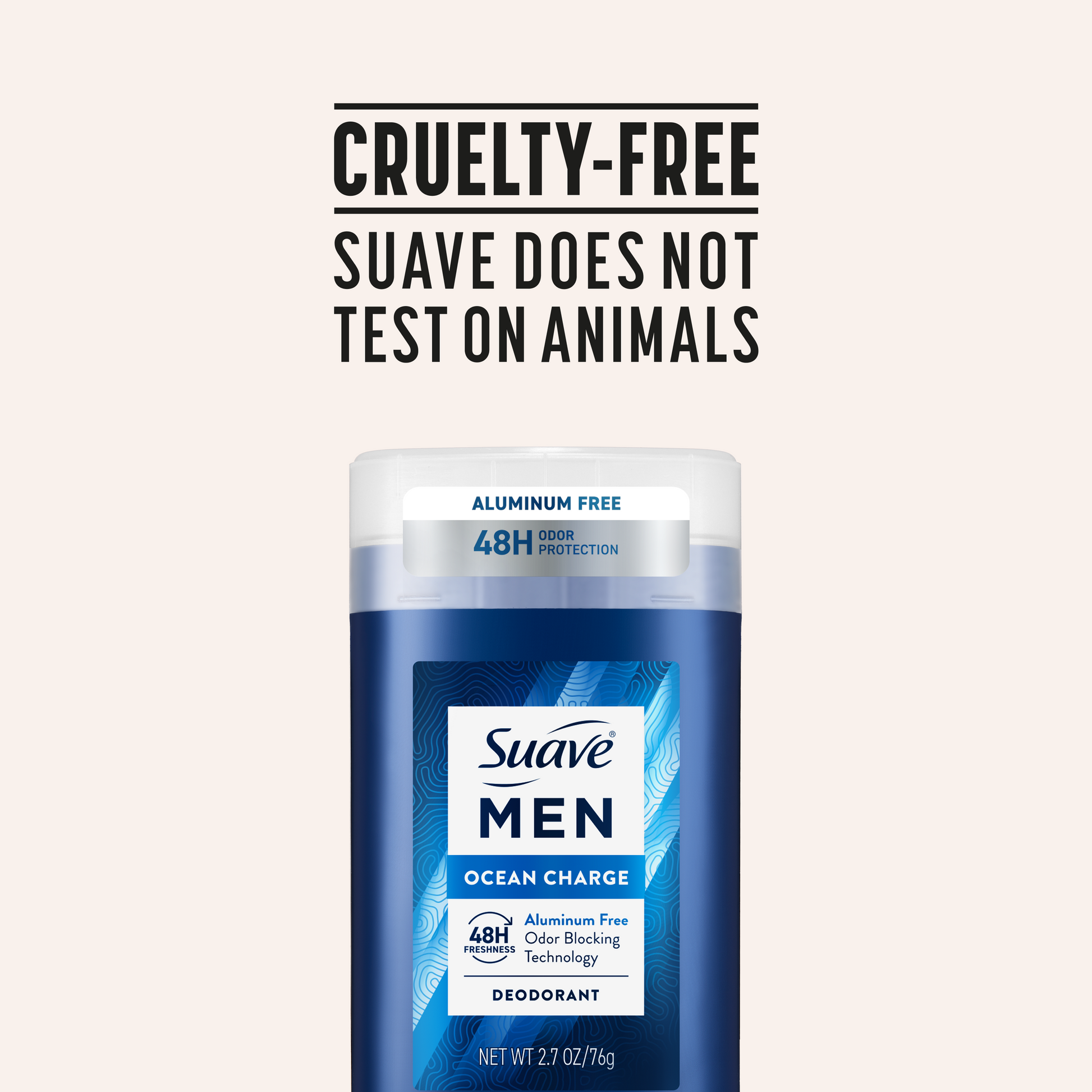 Suave Men Aluminum Free Deodorant, Ocean Charge Scent, 48HR Underarm Odor Protection & Freshness, No Parabens, Dyes or Talc, 2.7 OZ