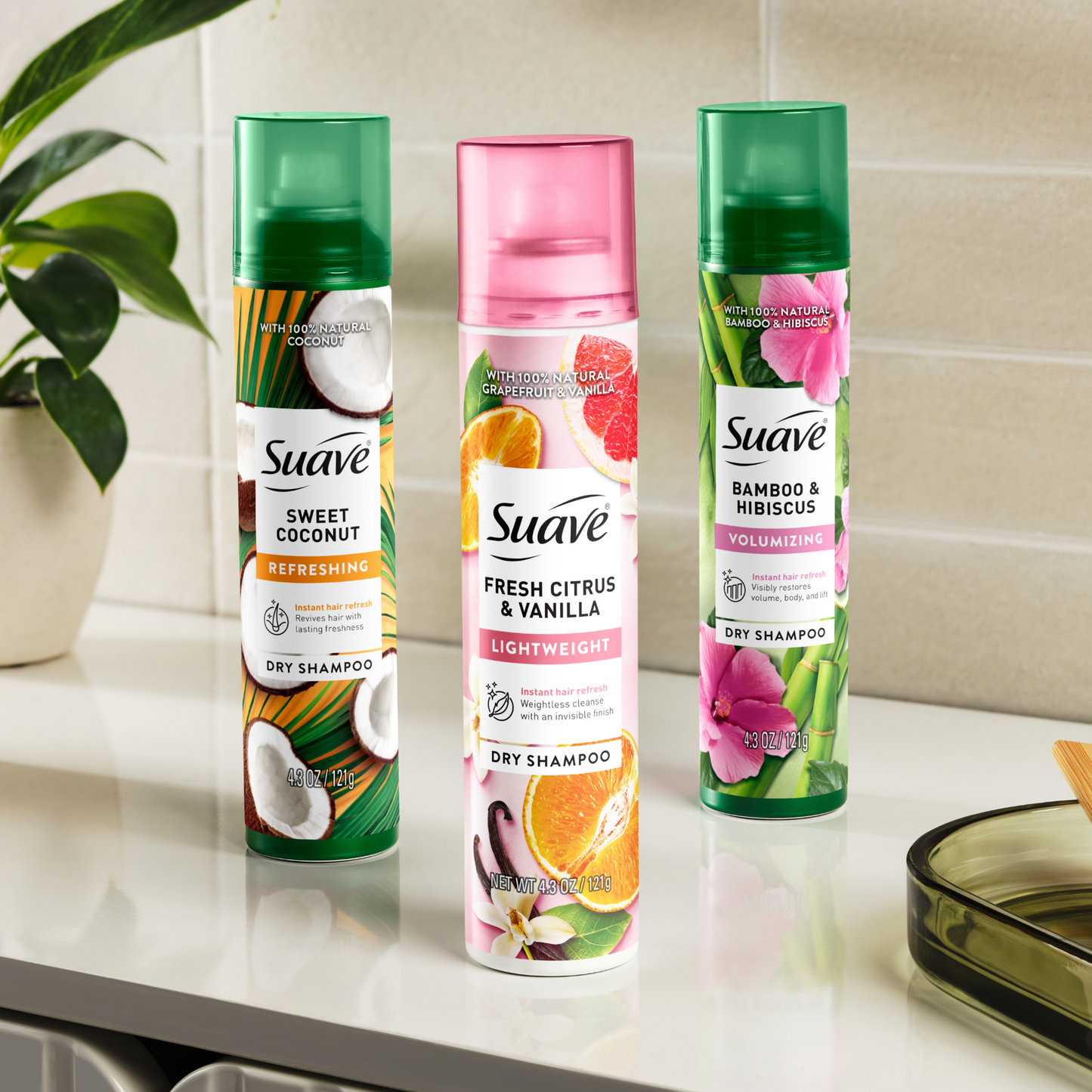 
                  
                    Suave Dry Shampoo For Women, Fresh Citrus & Vanilla, Absorbs Oil & Dirt For Instant Hair Refresh Between Washes, Invisible, Lightweight Finish, 4.3 OZ
                  
                