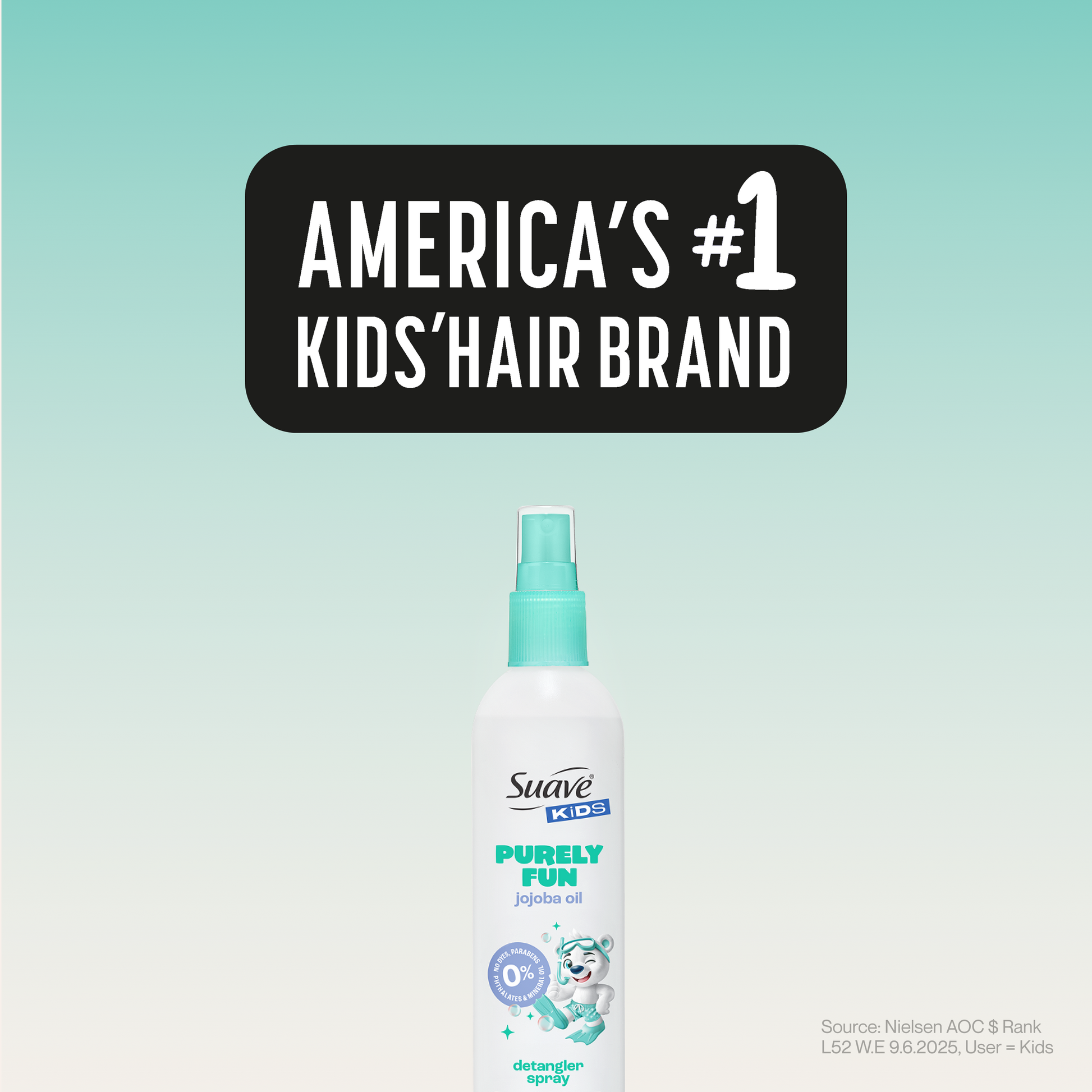 Suave Kids Purely Fun Hair Detangler Spray with Jojoba Oil, Tear-Free, Tangle-Free Shine for Soft, Manageable Hair, Hypoallergenic, 10 FL OZ