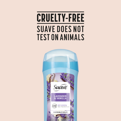 Suave Lavender & Vanilla Antiperspirant Deodorant for Women, Invisible Solid Underarm Deodorant Stick, 48HR Sweat, Odor & Wetness Protection, 2.6 OZ