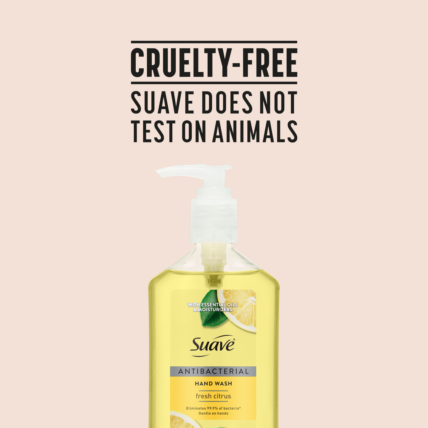 Suave Antibacterial Hand Wash, Fresh Citrus Scent, Kills 99.9% of Bacteria, Gentle & Moisturizing Liquid Soap for Kitchen & Bathroom, 12 FL OZ