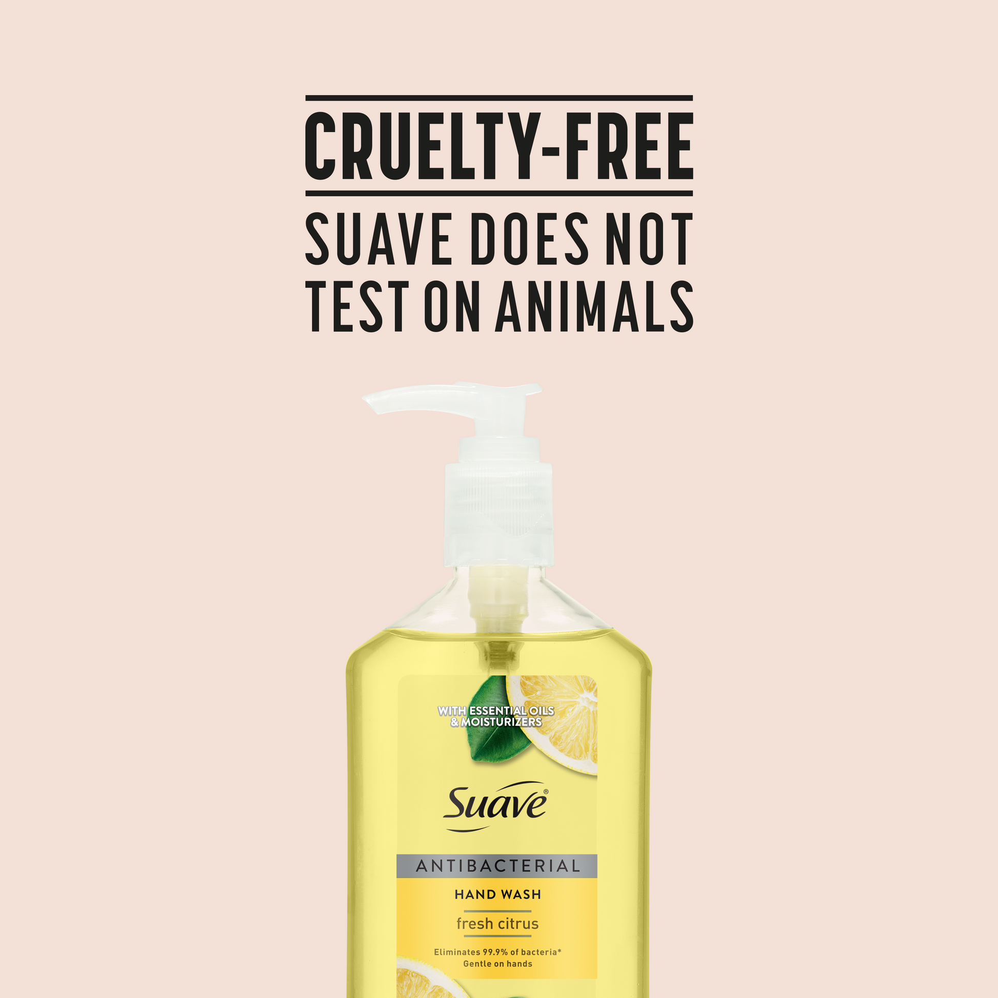 Suave Antibacterial Hand Wash, Fresh Citrus Scent, Kills 99.9% of Bacteria, Gentle & Moisturizing Liquid Soap for Kitchen & Bathroom, 12 FL OZ