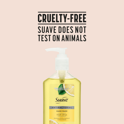 Suave Antibacterial Hand Wash, Fresh Citrus Scent, Kills 99.9% of Bacteria, Gentle & Moisturizing Liquid Soap for Kitchen & Bathroom, 12 FL OZ