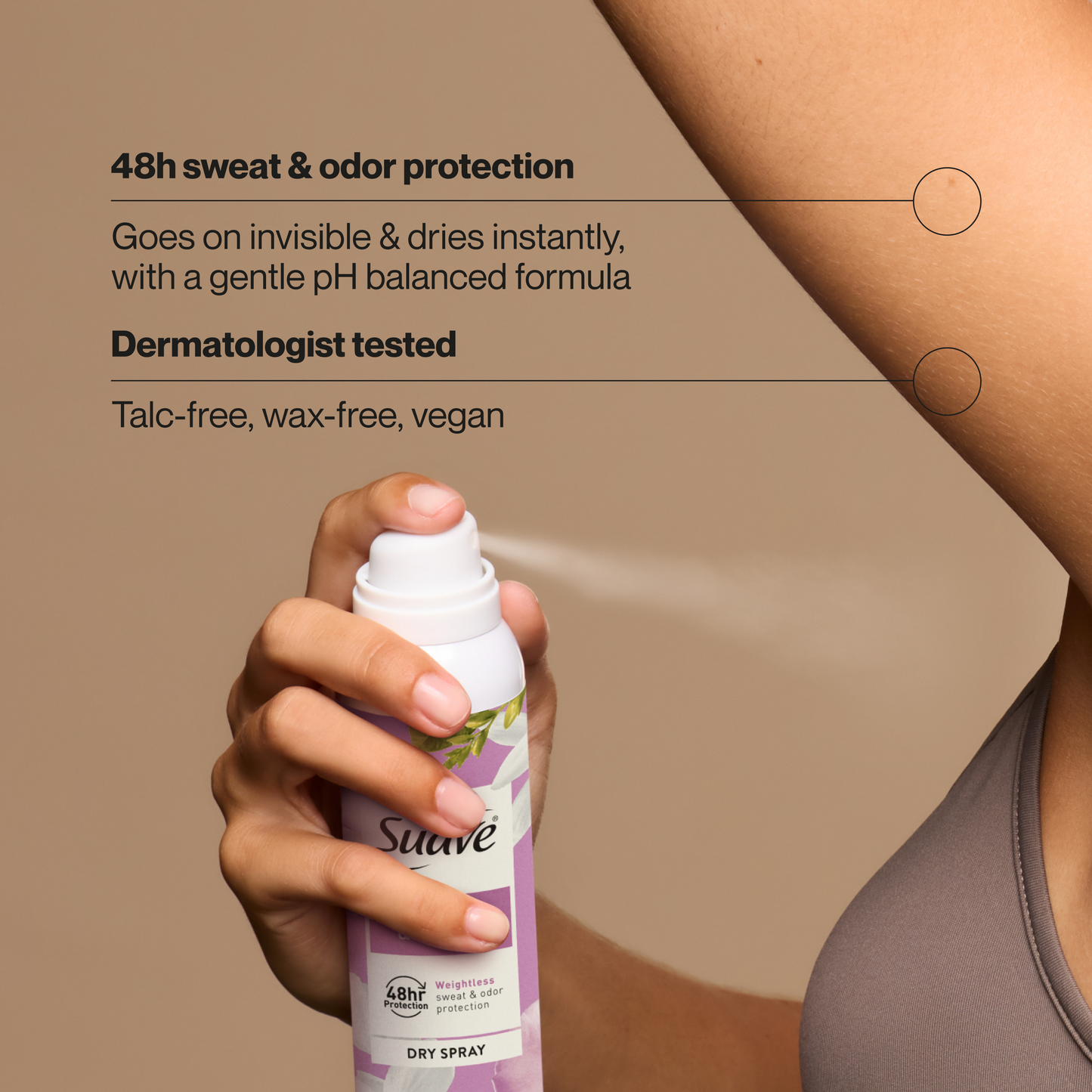 
                  
                    Suave Powder & Petals Dry Spray Antiperspirant Deodorant, 48 HR Weightless Sweat & Odor Protection, Invisible, Talc Free, Wax Free, Vegan, 3.8 OZ
                  
                