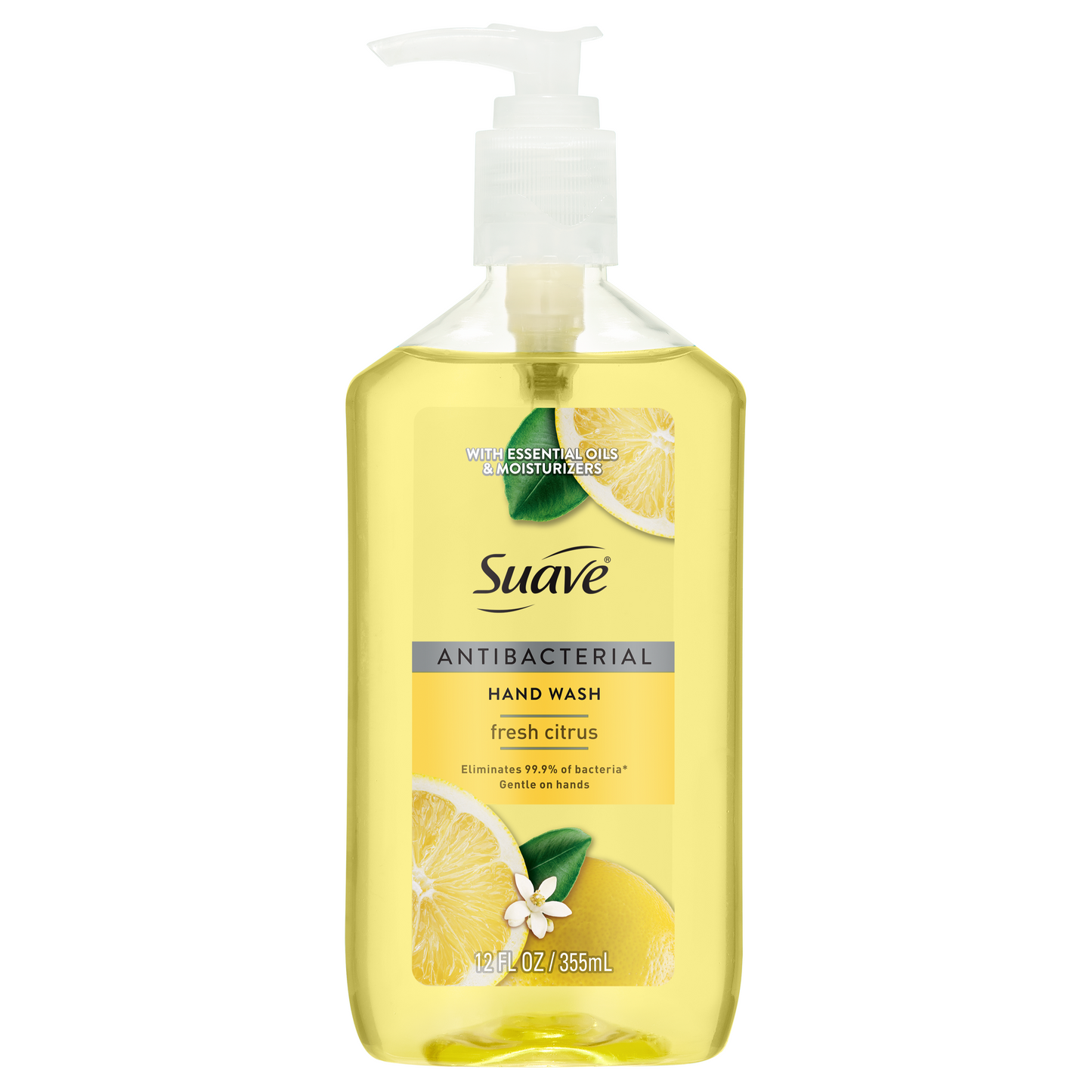Suave Antibacterial Hand Wash, Fresh Citrus Scent, Kills 99.9% of Bacteria, Gentle & Moisturizing Liquid Soap for Kitchen & Bathroom, 12 FL OZ