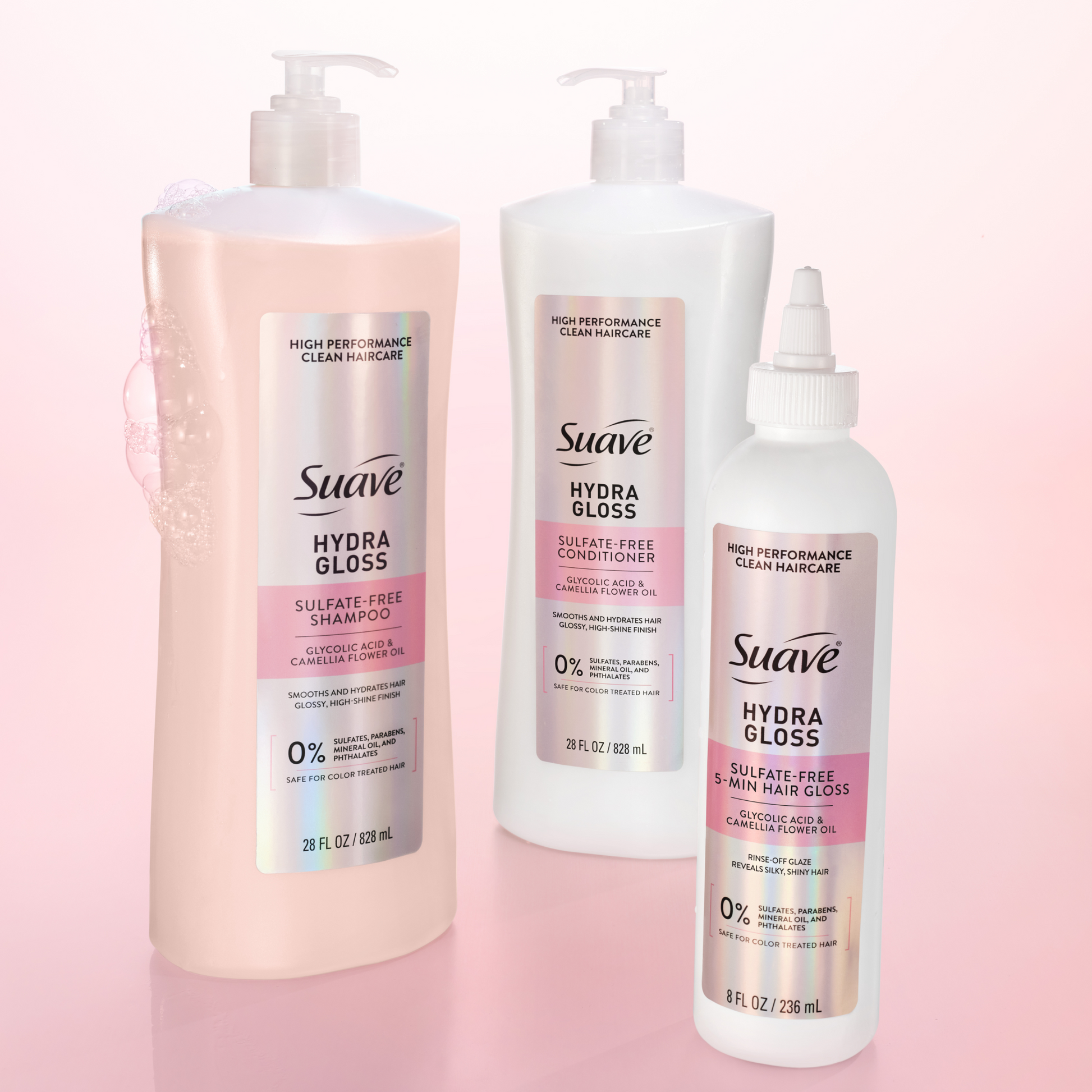 Suave Hydra Gloss Sulfate Free Conditioner with Glycolic Acid & Camellia Flower Oil for Hydrated, Smooth, Glossy Shine