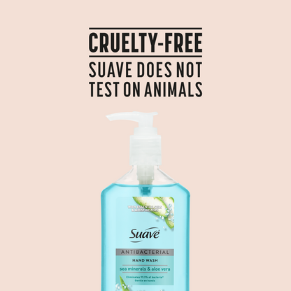 Suave Antibacterial Hand Wash, Sea Minerals & Aloe, Kills 99.9% of Bacteria, Gentle & Moisturizing Liquid Soap for Kitchen & Bathroom, 12 FL OZ
