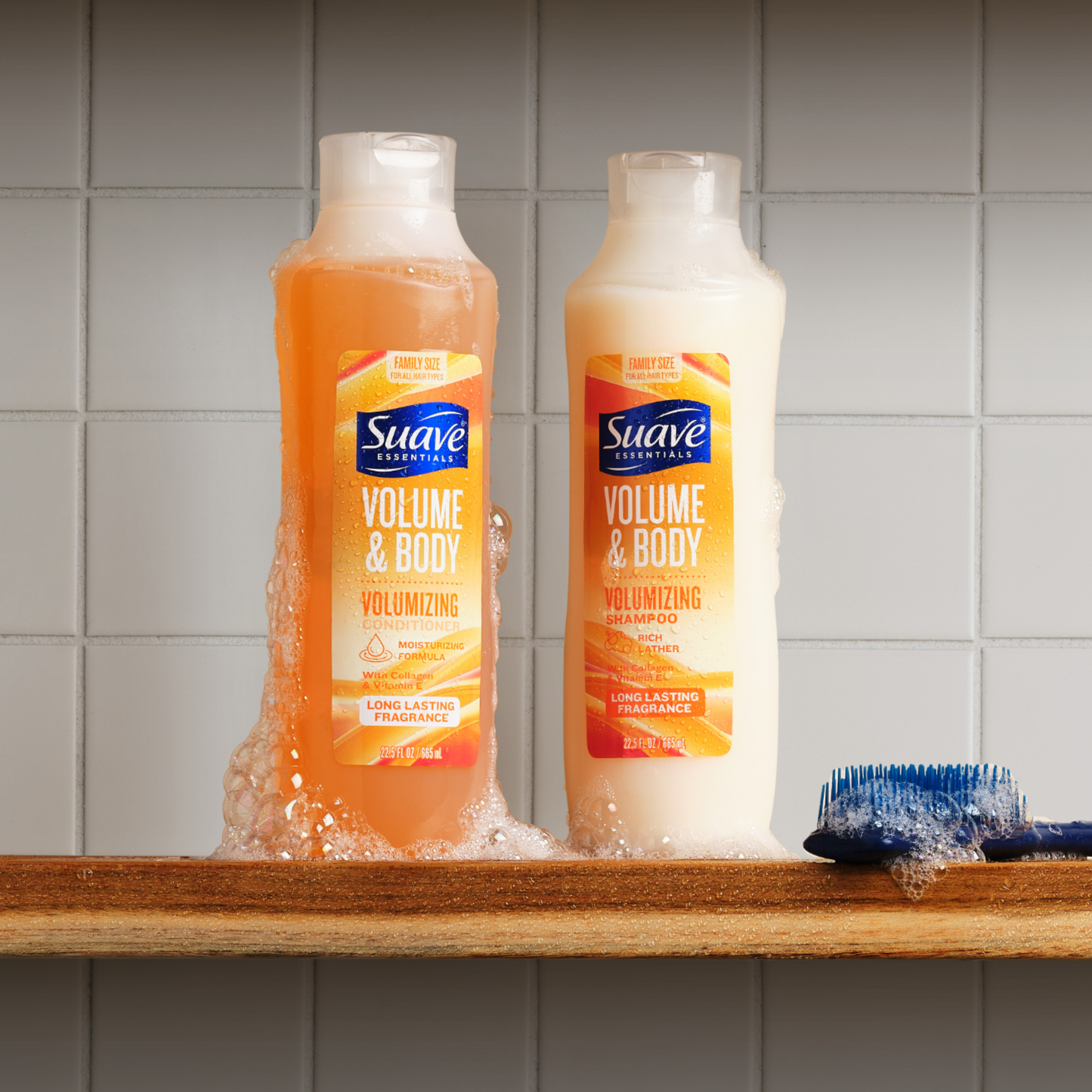 
                  
                    Suave Volume & Body Volumizing Shampoo with Collagen & Vitamin E,  Boosts Fullness, Cleanses & Hydrates, For All Hair Types, 22.5 FL OZ
                  
                