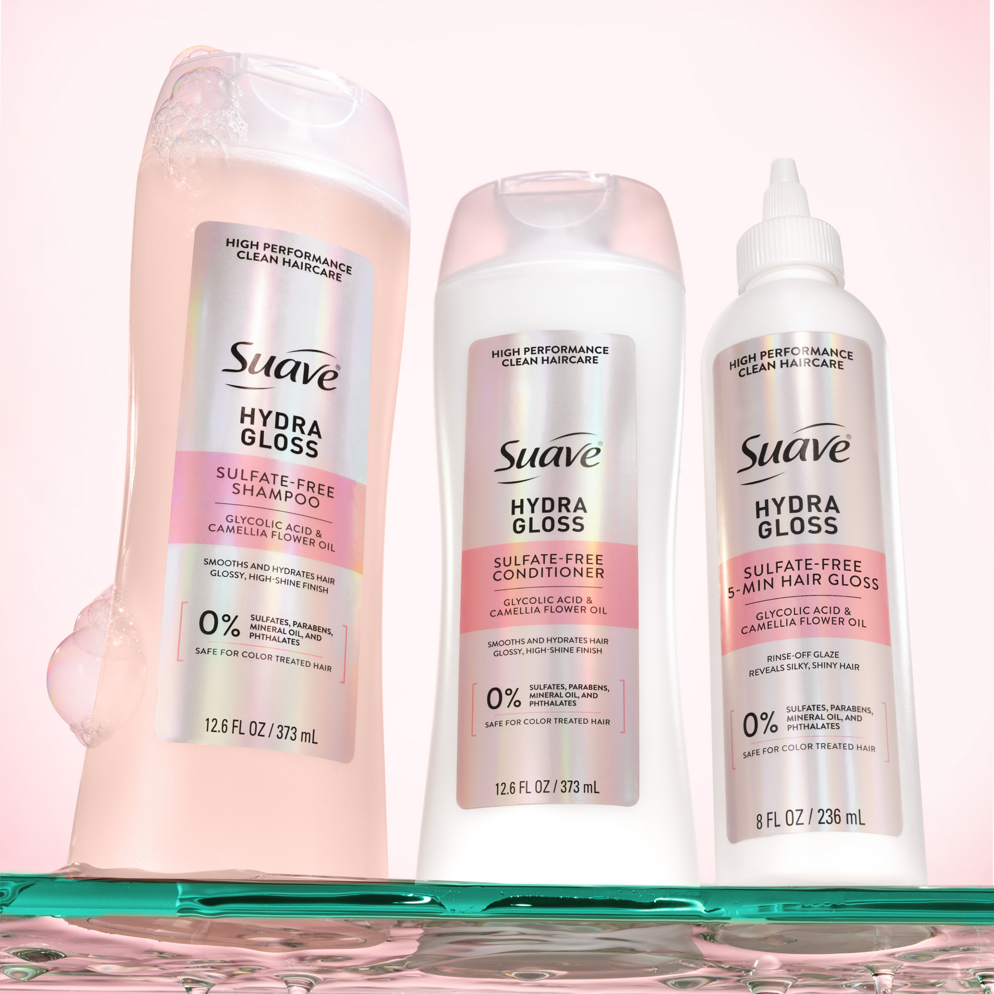 Suave Hydra Gloss Sulfate-Free 5-Min Hair Gloss with Glycolic Acid & Camellia Flower Oil, Rinse-Off Glaze for Silky, Shiny Hair, 8 FL OZ