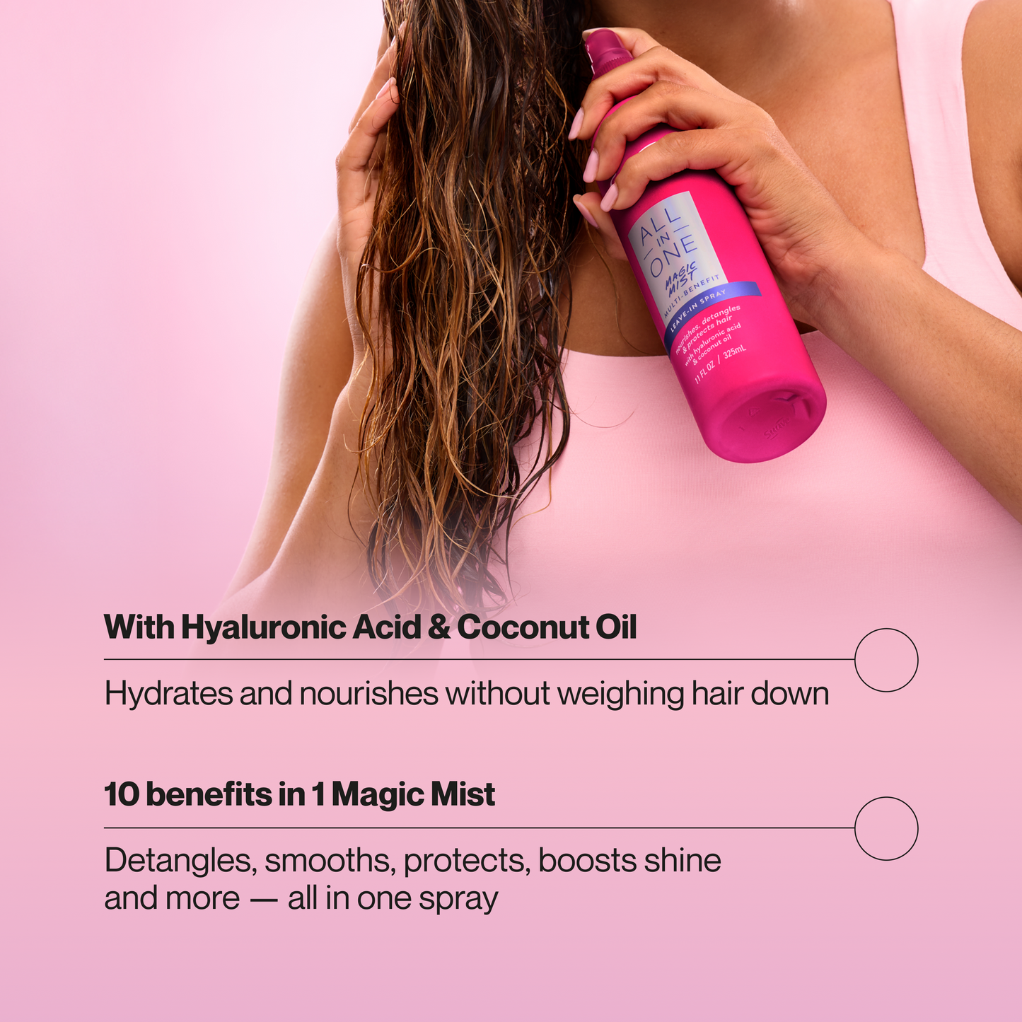 
                  
                    Suave All In One Magic Mist Leave In Spray For Women, Detangles, Hydrates & Refreshes Hair, Controls Frizz, Scented, All Hair Types, 11 FL OZ
                  
                