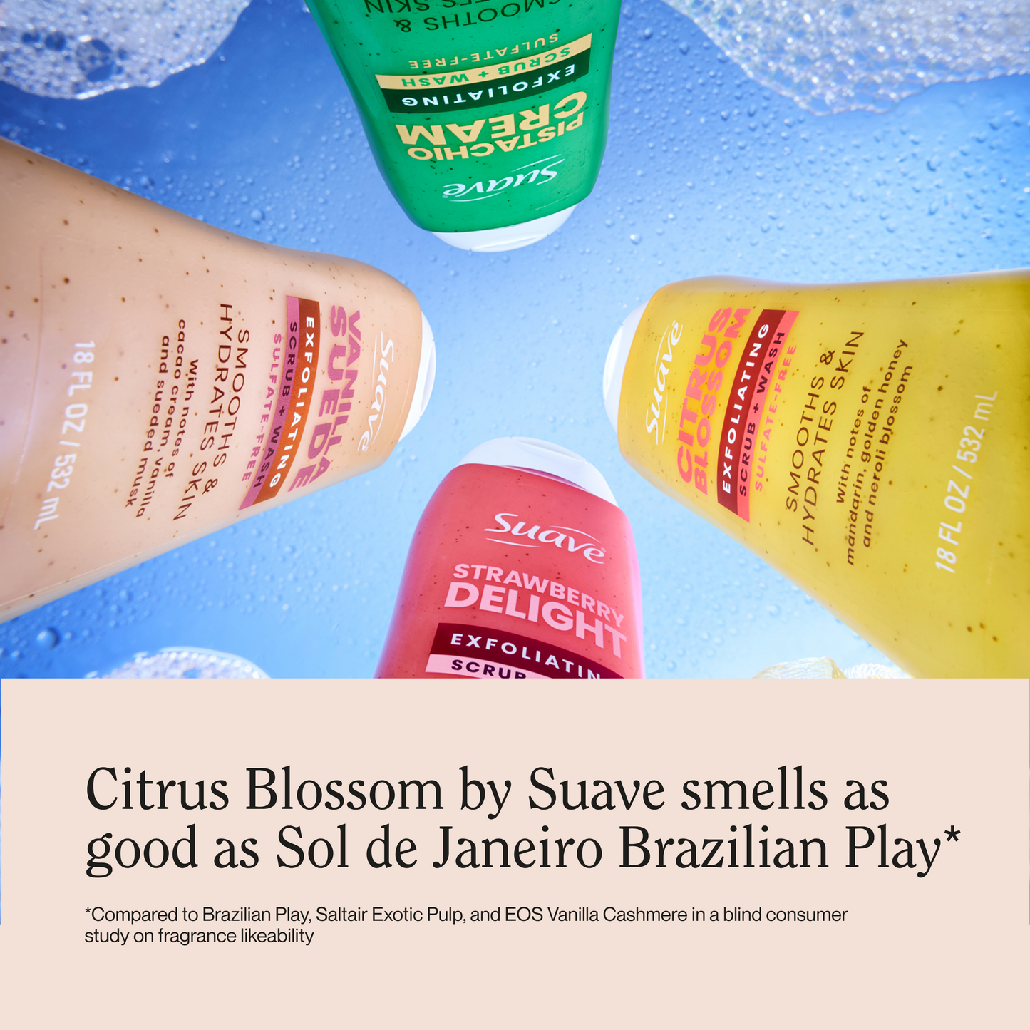 Suave Citrus Blossom Exfoliating Body Wash & Scrub with Glycerin & Vitamin E, Sulfate-Free Hydrating Cleanser for Soft, Smooth Skin, 18 FL OZ