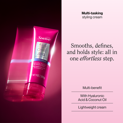 Suave All In One Magic Styling Cream For Women, Smooths, Hydrates & Nourishes Hair, Controls Frizz, Boosts Shine, Scented, All Hair Types, 9 OZ